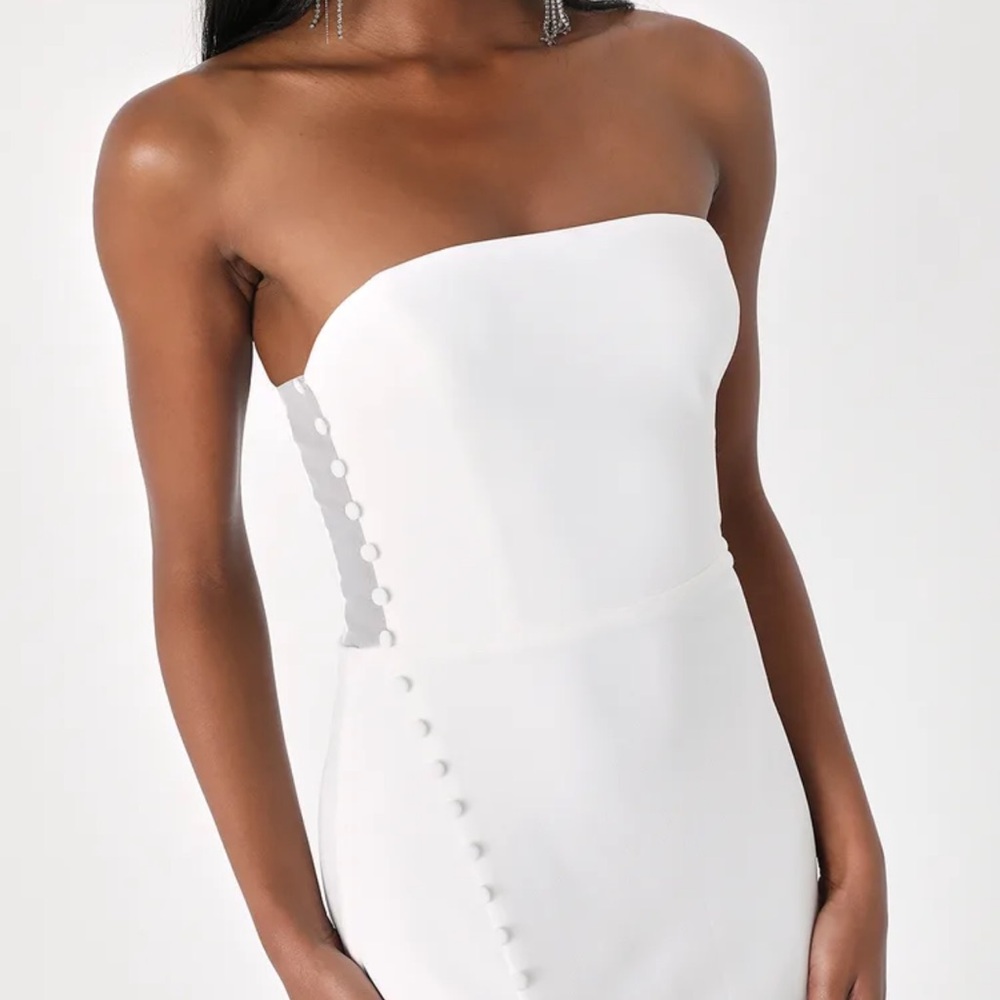 White Strapless Sheath Midi Dress for Brides